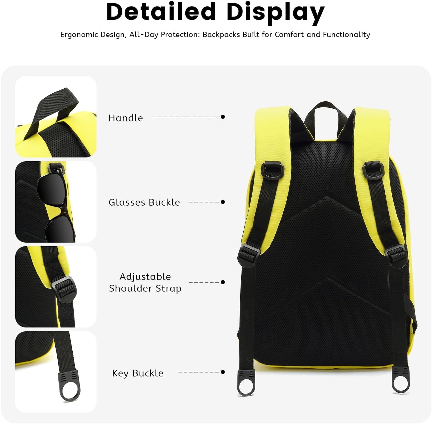 Lanola Basic Multi-Pocket Multipurpose Backpack Classical Water Resistant Student Bookbag For School Business Travel or Casual Daypack Backpacks For Men Or Women - Yellow