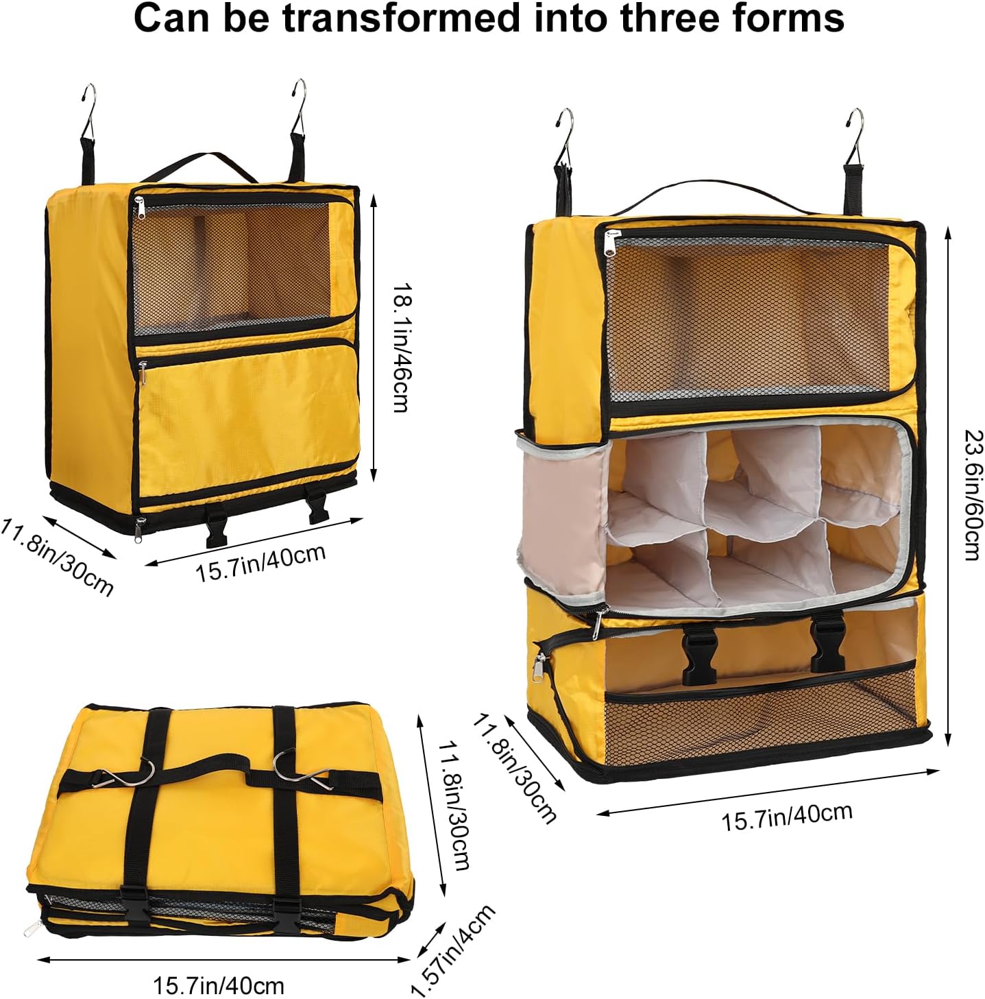 TABITORA Travel Portable Hanging Shelves Closet Organizer Packing Luggage Storage with Multifunctional and Foldable Invisible Compartment,Lightweight, for Suitcase, RV,Closet…Yellow,XXL