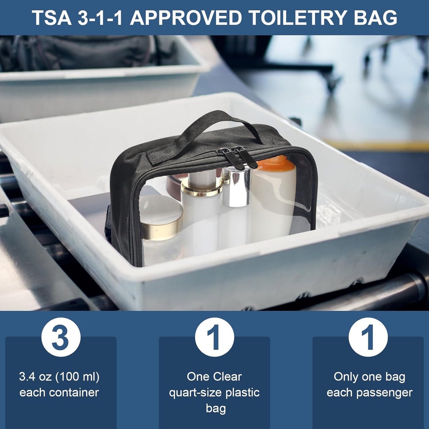 ANRUI TSA Approved Toiletry Bag, 5 Pcs TSA Clear Travel Bags With Handle Strap, Makeup Bag for Liquids, Toiletries, Cosmetics, Gifts for Women and Men，Black