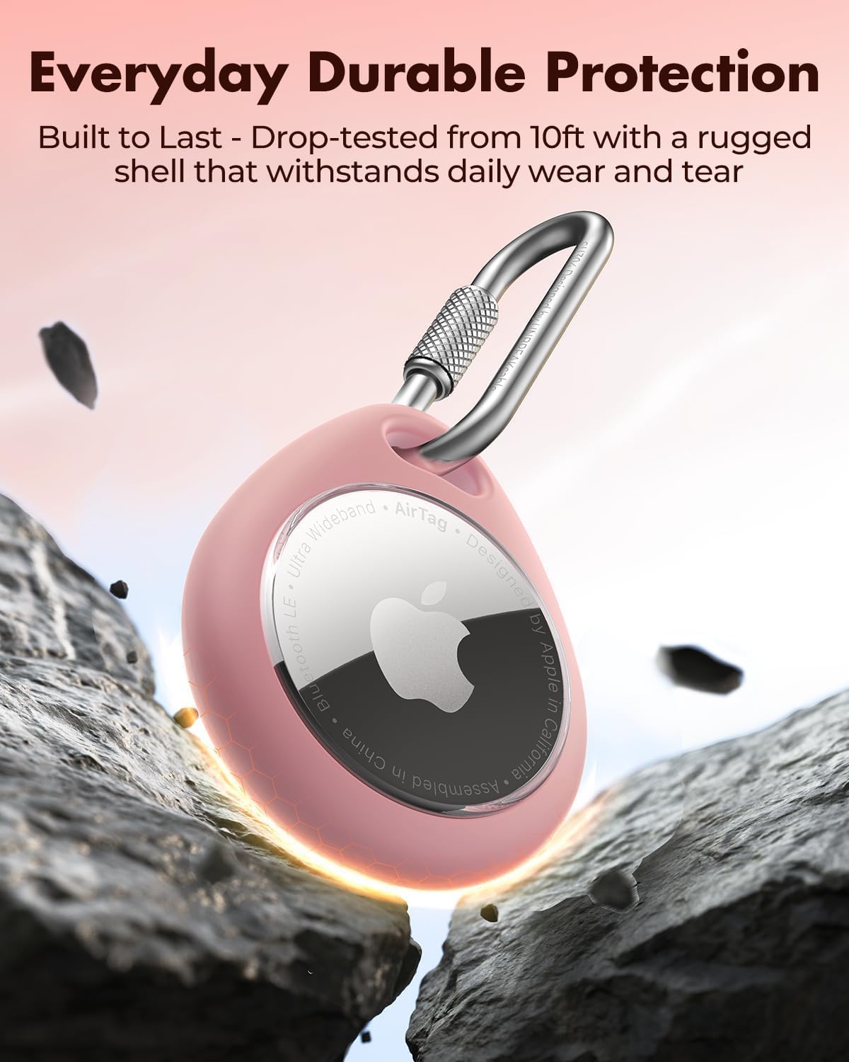 UNBREAKcable AirTag Holder for Apple - 4 Pack Air Tag Case [Professional Carabiner] [Waterproof] [Shockproof] TPU AirTag Keychain for Kids, Pets, Keys, Luggage, Backpacks