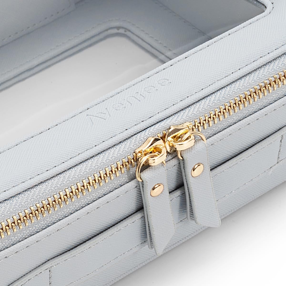 Aveniee Clear Makeup Bag Organizer Set,Portable Travel Toiletry Cosmetic Bag Case for Women,Vegan Leather Make Up Pouch Car Bag for Essentials,Middle+Large,Blue