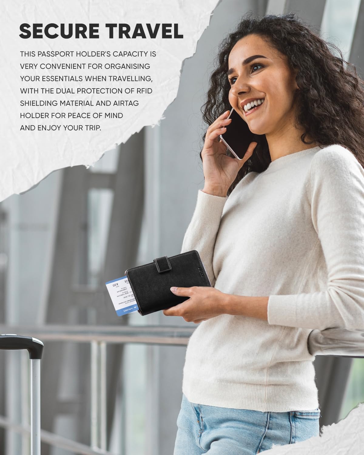 VULKIT Passport Holder with Airtag Holder RFID Blocking Passport Wallet Travel Leather Passport for Women(Black Brown)