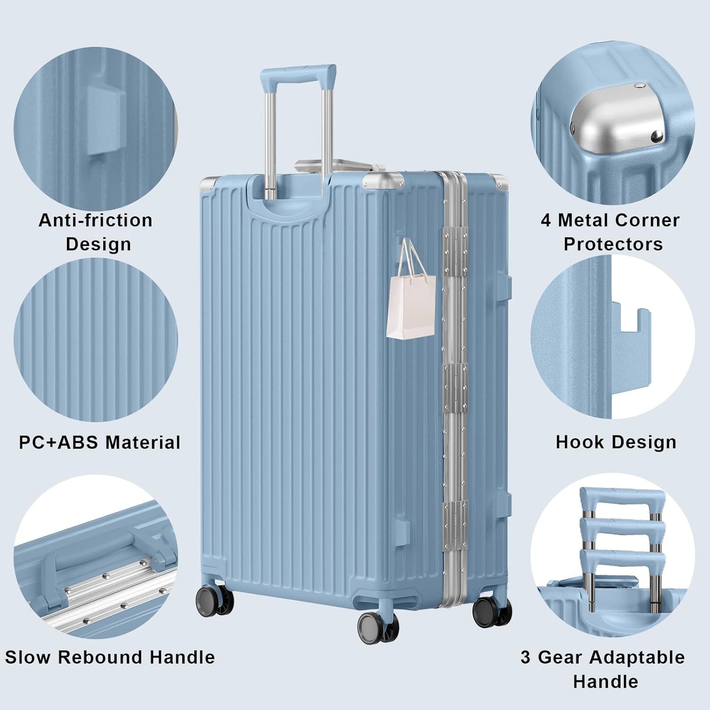 AnyZip Luggage Sets 2 Piece Aluminum Frame Carry On and Checked Suitcase PC ABS Hard Shell TSA Lock No Zipper(Hazeblue, 20/28)
