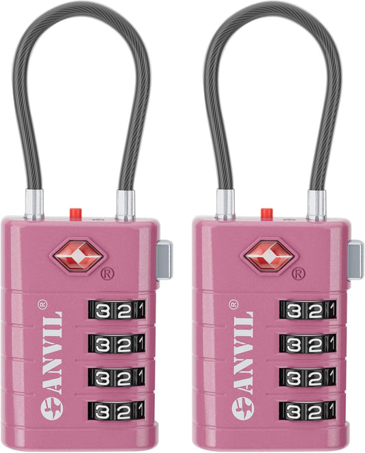 ANVIL 4 Digit Luggage Locks, TSA Locks for Luggage, Advanced TSA008 core, Alert Indicator for Your Travel Lock, Suitcase Lock. (2, Rose Purple)