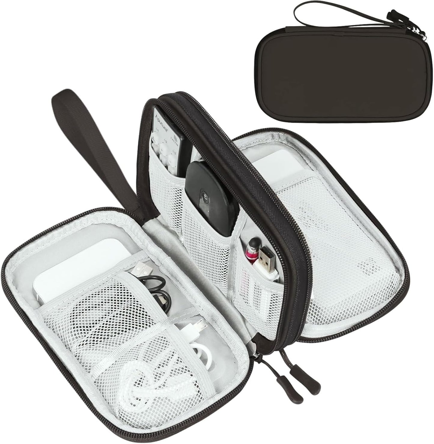 FYY Electronic Organizer, Travel Cable Organizer Bag Pouch Electronic Accessories Carry Case Portable Waterproof Double Layers Storage Bag for Cable, Charger, Phone, Earphone, Medium Size- Coffee