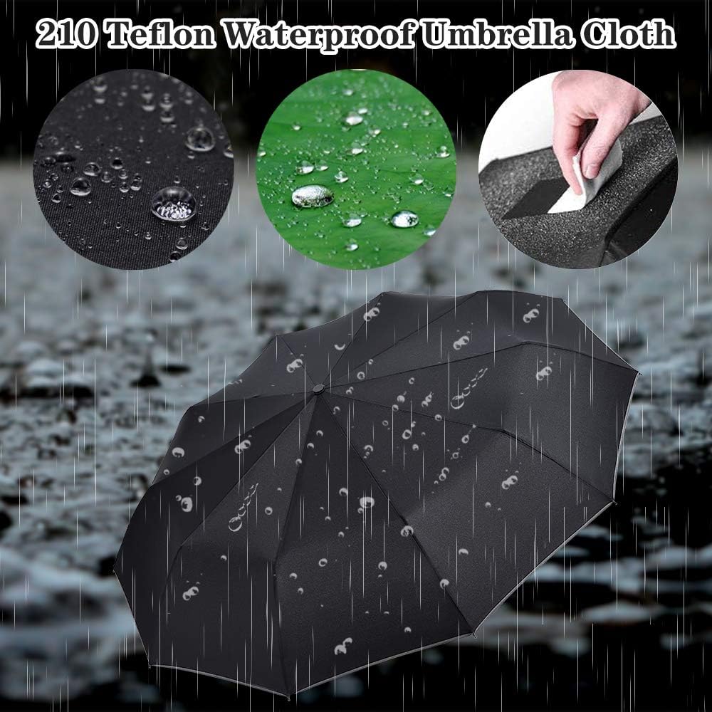FDJASGY Windproof Travel Umbrella with Teflon Coating Auto Open Close Lightweight Sun&Rain Umbrella with 10 Rib Construction and Reflective Stripe Zipper Pouch