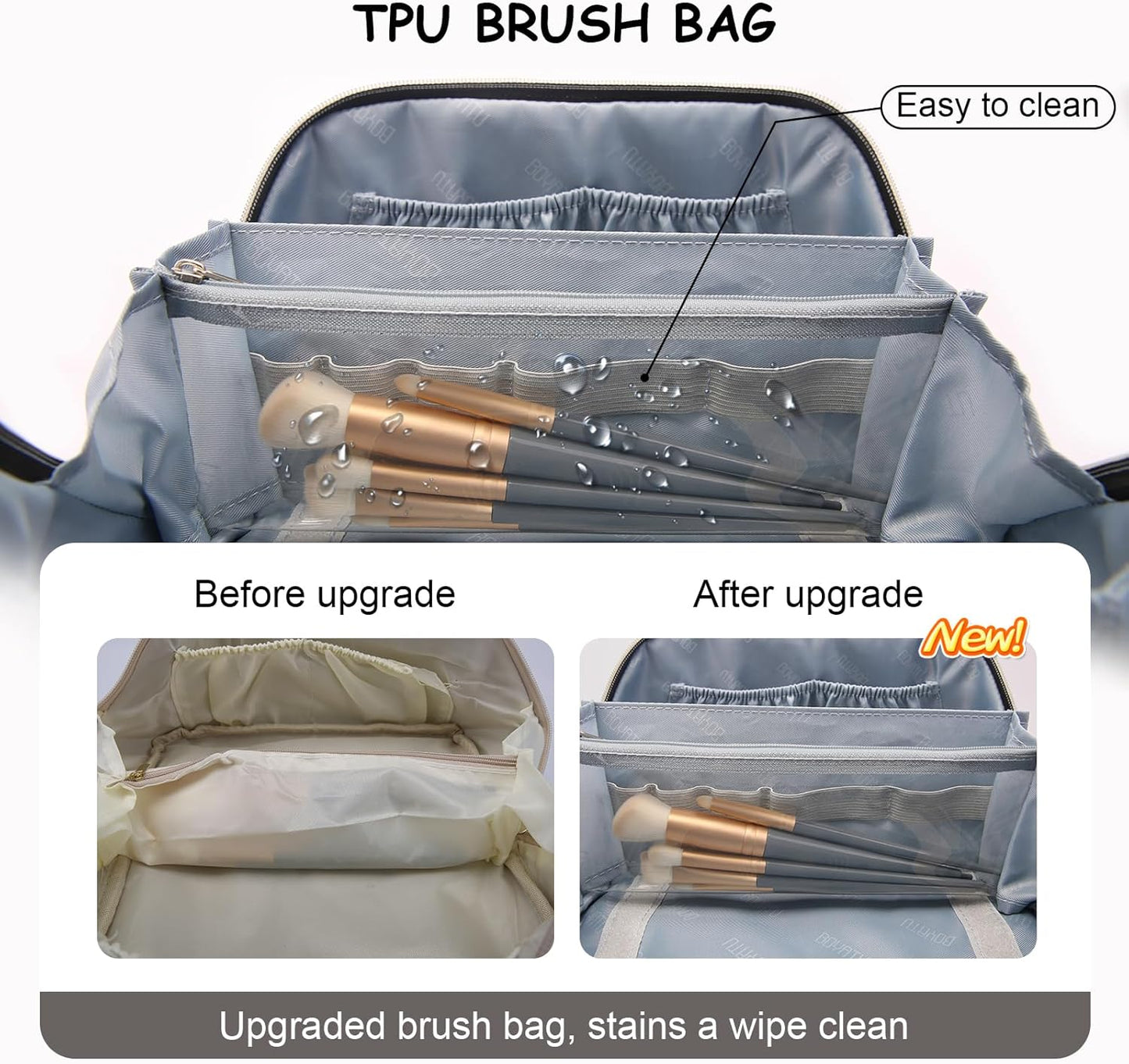 Travel Makeup Bag Organizer Cosmetic Bag: 3 Pcs Set Make up Bags for Women with Handle - Waterproof Vegan Leather Toiletry Bags with Comparments (C-13-Gray)