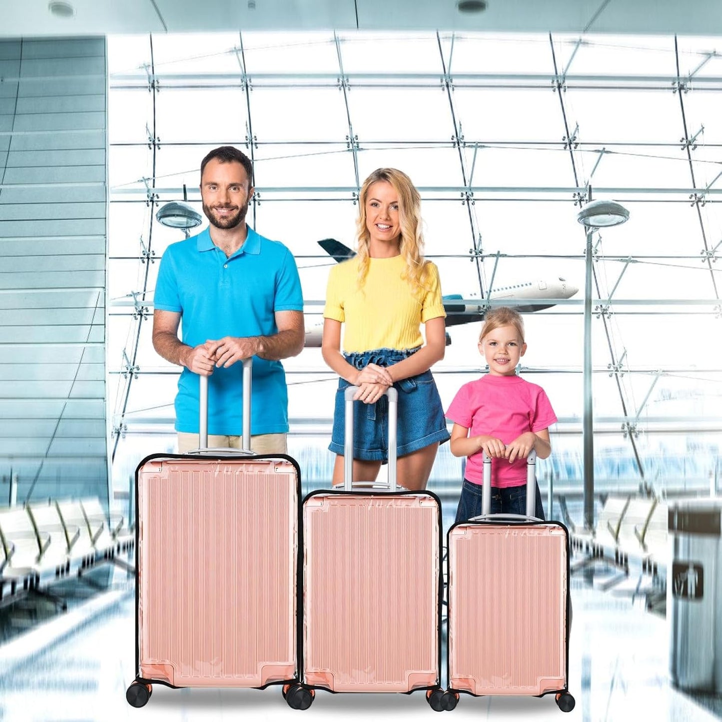 3 Piece Clear PVC Luggage Cover Protector, Waterproof Plastic Suitcase Cover, 20“ 24” 28” Carry On Luggage Protector Suitcase Cover