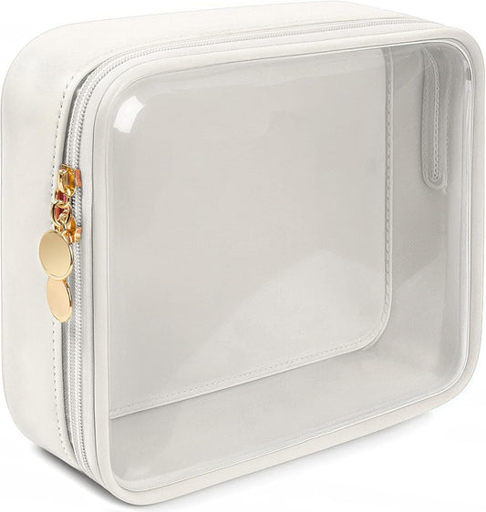 KOTORA TSA Approved Toiletry Bag with Mini Clear Makeup Bag PVC Cosmetic Bags for Women and Men, Carry on Airport Airline Compliant Bag Car Accessories for Women Her (1B White)