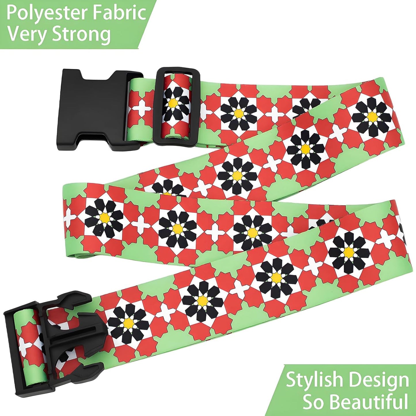 Flowers Luggage Straps for Suitcases, Adjustable Luggage Travel Belts to Keep Luggage Security While Travel, Strong Polyester Fabric, Easy-to-Recognize Stylish Design Travel Accessories, 2 Pack