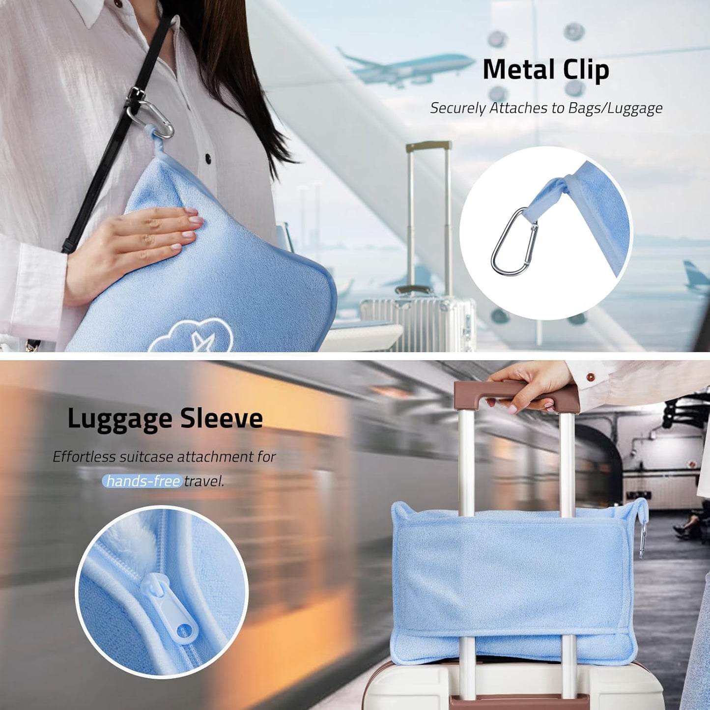 Travel Blanket, Ultra-Soft, Warm & Lightweight Travel Blanket Airplane with Bag, 65x40 in, Airplane Travel Essentials for Women, Men & Kids, Included Eye Mask, Luggage Sleeve & Backpack Clip