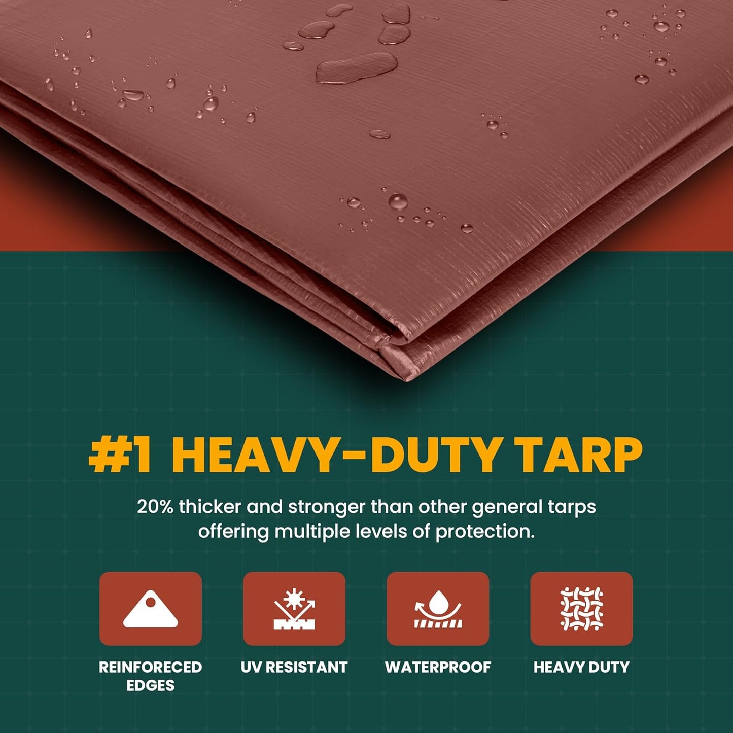 Large Waterproof Tarp - Heavy Duty 10 Mil Thick Poly Tarpaulin Ideal for Canopy Tents, Boats, RV or Pool Covers - Multipurpose Protective Tarps with Grommets for Indoor and Outdoor Use | 10' x 12'