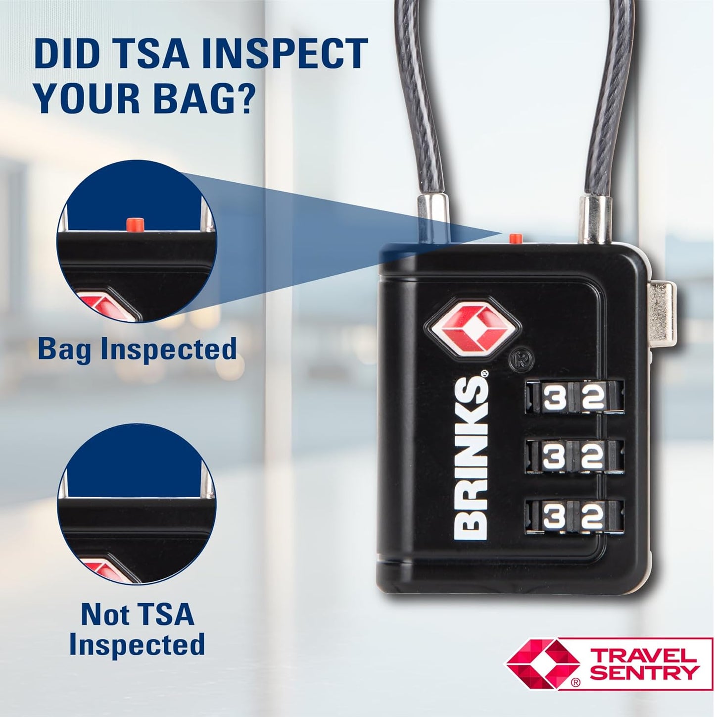 Brinks TSA Accepted Indicator Luggage Lock, Black - Ressetable Combination, 2.5 inch Long Shackle, New More Secure TSA008 Key, 4 Pack