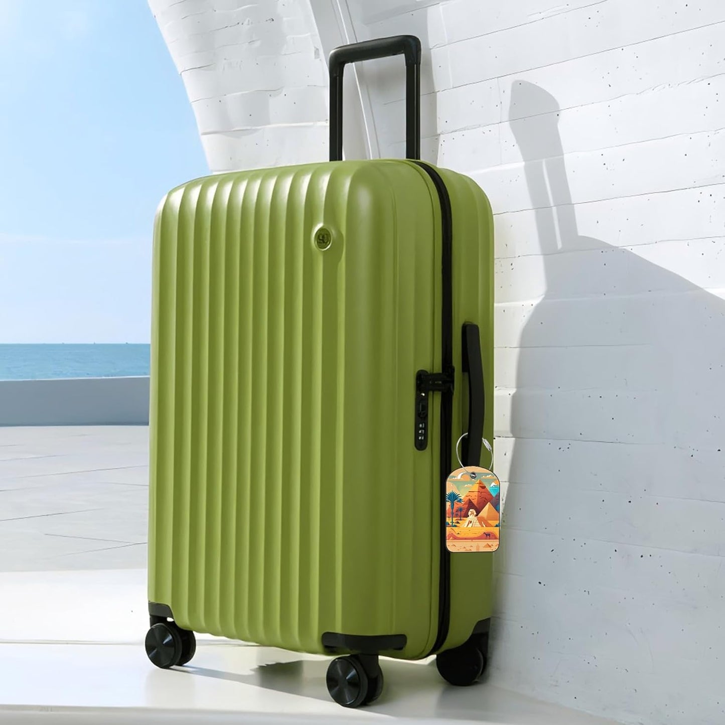 2 Pack Cute Luggage Tag for Suitcases Pyramid of Egypt Leather Luggage Tags with Stainless Steel Loop Privacy Flap Name Tags,Men and Women Travel Bag Suitcase Tags