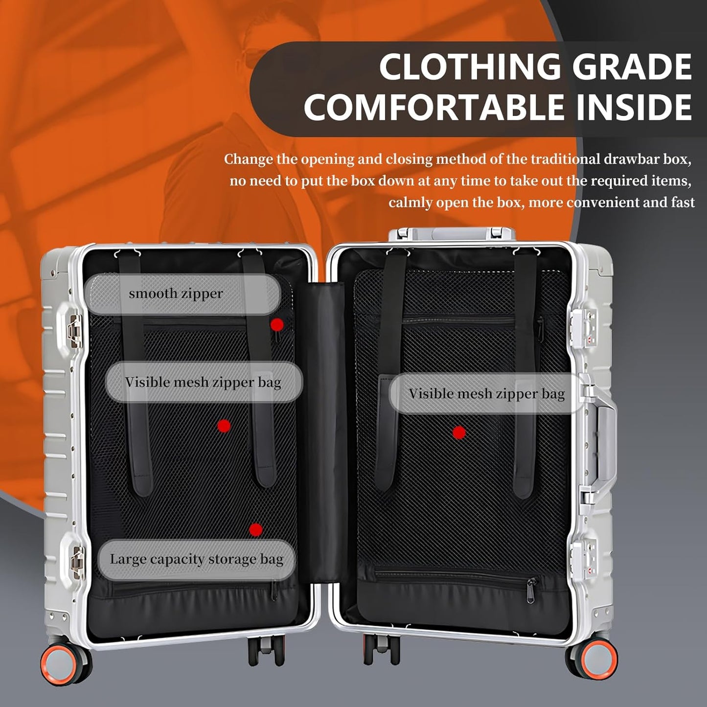 WEICHEN Set of 2 All Aluminum Magnesium 20 in Carry On and 29 in Checked Luggage with Spinner Wheels and TSA Lock, Hard Case Luggage Carry On Travel Suitcase with 2 Duffle-Travel Bags