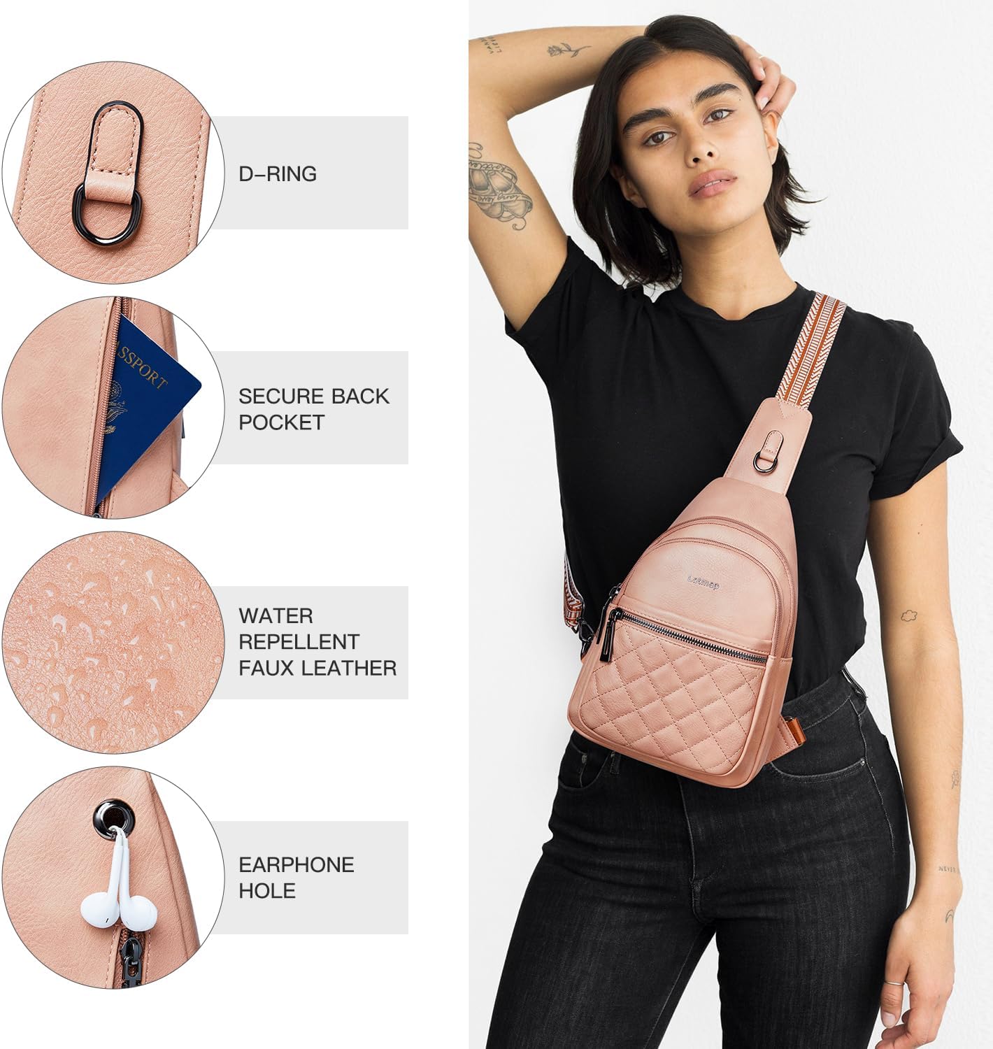 Sling Bag For Women Fanny Pack Crossbody Travel Shoulder Belt Bags Tote Backpack Purse Faux Leather