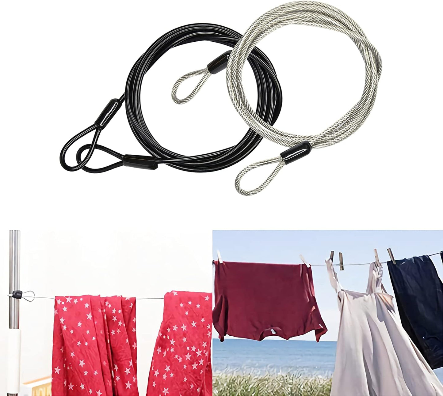 3mm 200CM/6.6ft Long Outdoor Travel Security Cable Lock,Braided Steel Coated Safety Cable Luggage Lock,Safety Cable Wire Rope Chain Lock Double Loop Lightweight (2 Pack)