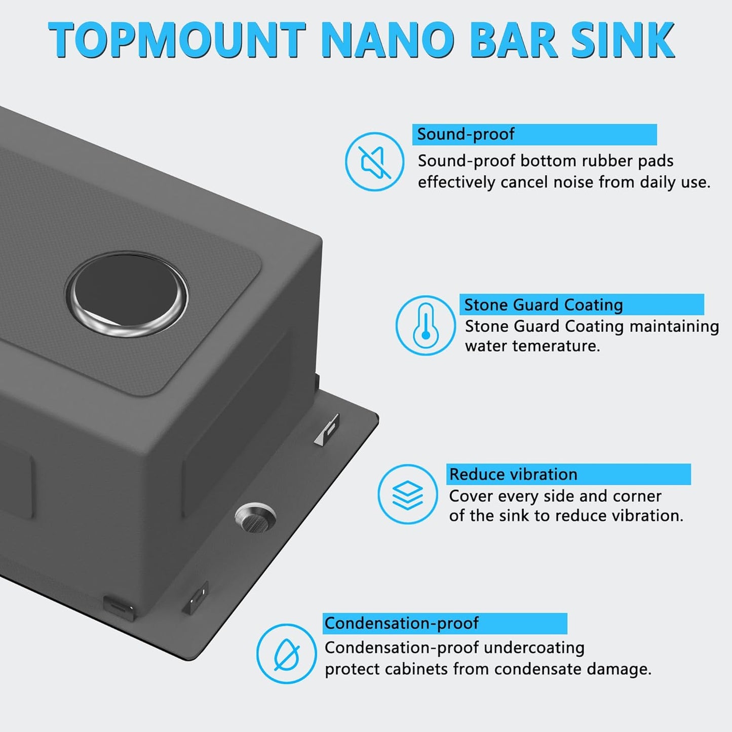 15x20 inch Drop in Bar Sink, 15 inch Small Kitchen Sink 18 Gauge Single Bowl Stainless Steel Topmount Bar Sink with Basket Strainer Drain & Bottom Grid