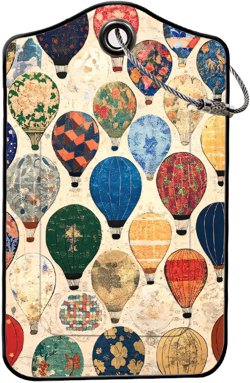 Luggage Tags for Suitcases, 2-Pack PU Leather for Cruise & Travel, Baggage ID Tags with Privacy Cover & Address Card, Durable Metal Ring, Kids Adults Travel Accessories, Tapestry Balloons
