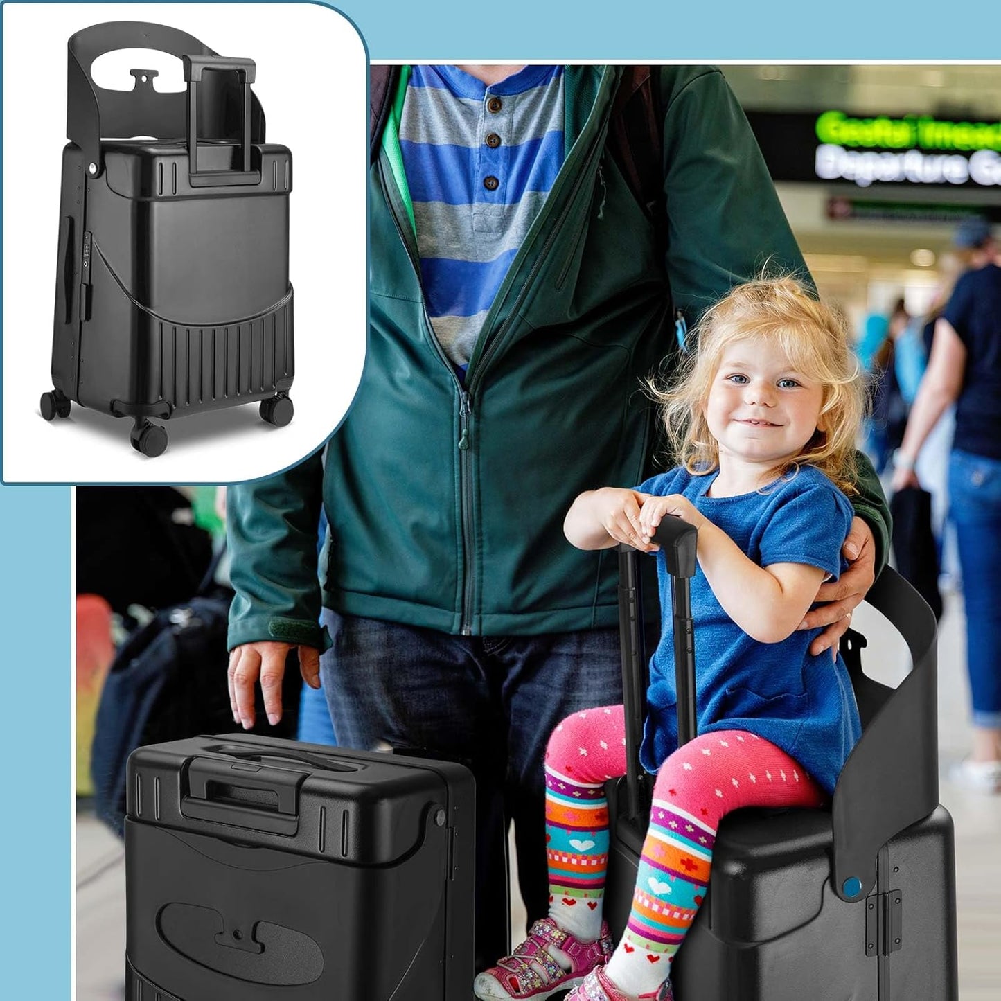 20 Inch Ride on Luggage with Seat for Kids Expandable Ride on Suitcase with Spinner Wheels and Locks for Travel