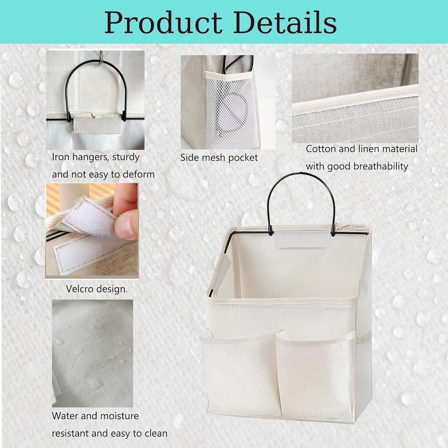 4pcs Wall Hanging Storage Bag,Wall Hanging Organizer bags with Pockets, Wall Organizer Storage for Dormitory Bathroom Bedroom (White-upgraded)