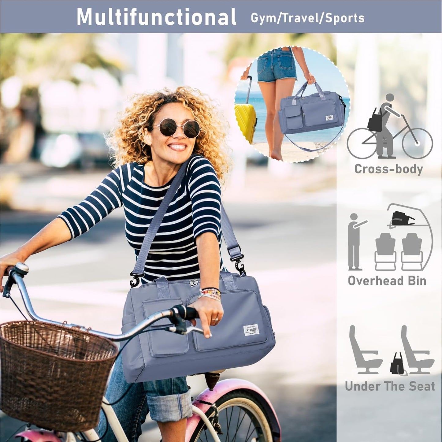 NPBAG Women Travel Duffel, Multi Functional Large Expandable Weekender Carry-on Tote, Gym Workout Overnight Bag, Mommy Hospital Bag for Labor and Delivery