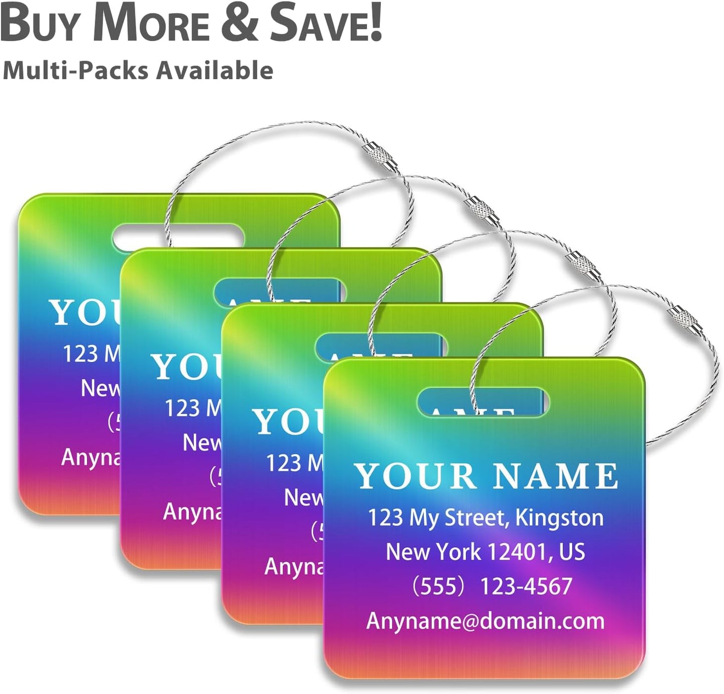 Personalized Luggage Tags for Suitcases (2/4/6/8 Pack) - Custom Engraved Metal Travel Tag, Customizable Pattern/Name/Text for Bags Backpacks Suitcases