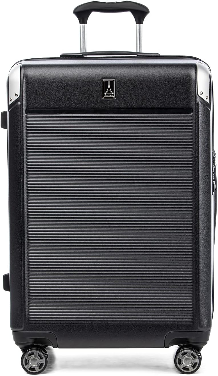 Travelpro Platinum Elite Hardside Expandable Checked Luggage, 8 Wheel Spinner, TSA Lock, Hard Shell Polycarbonate Suitcase, Shadow Black, Checked Medium 25-Inch