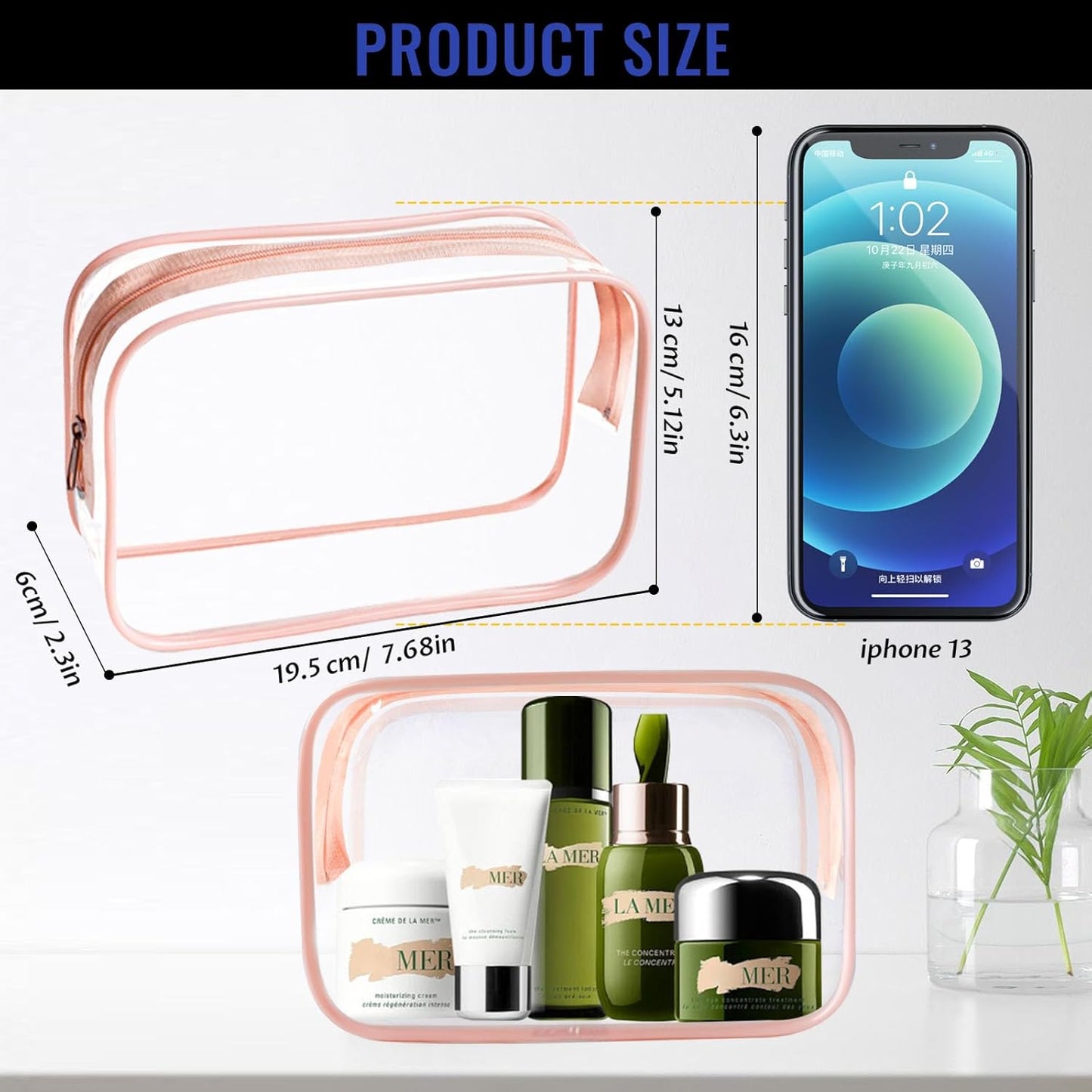 16 Pieces Clear Makeup Bags Bulk, TSA Approved Toiletry Bag for Travel, PVC Waterproof Travel Pouches Clear Pouch with Zipper for Men and Women Carry-on Travel Essentials Cosmetic Bags (Peach Pink-M)