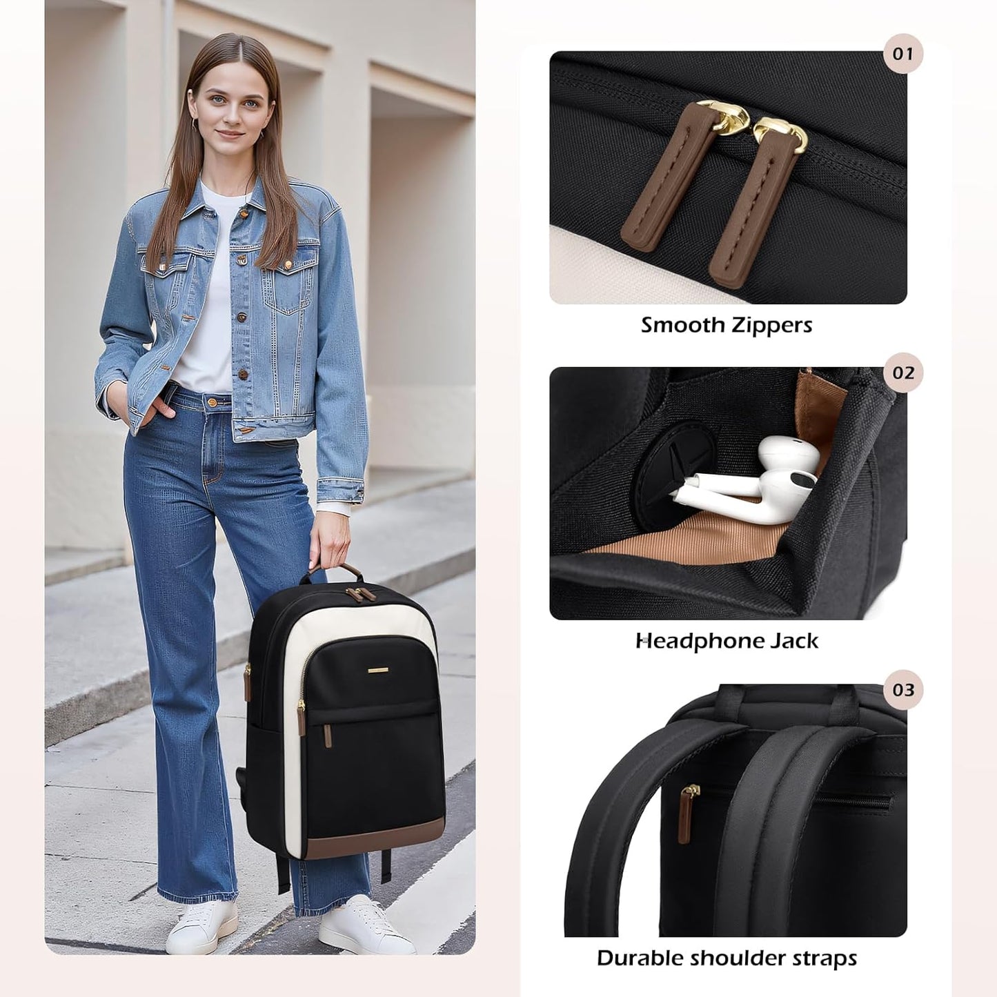 Laptop Backpack for Women Travel Carry On Bag Weekender Business Multilayer Personal Item Backpack,16 Inch,WBlack