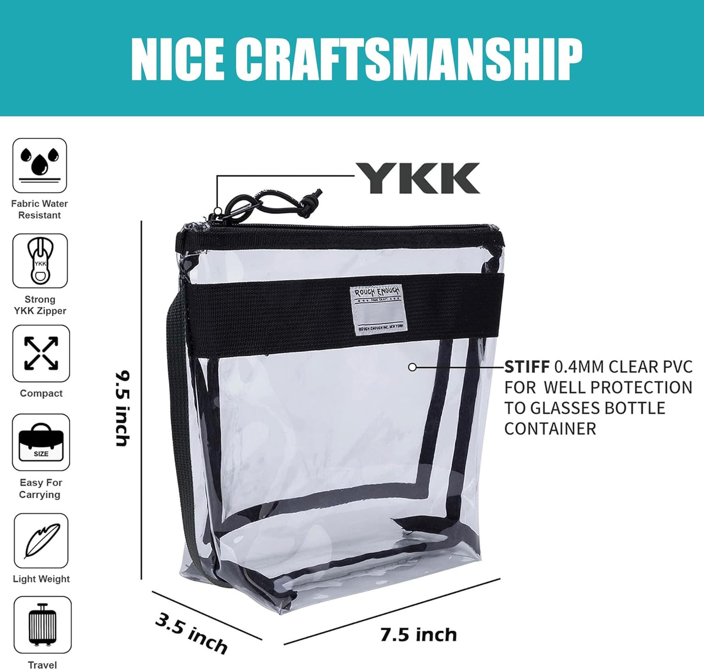 Rough Enough Clear Toiletry Bag Makeup Organizer Cosmetic Pouch with Zipper Handle for Travel Beach Essentials Storage