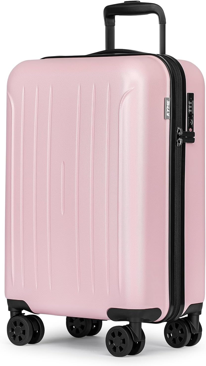 KYME Suitcase Hardshell With Double Spinner Wheels, PC+ABS TSA Lock Travel Luggage (Pink, 20" Carry On)