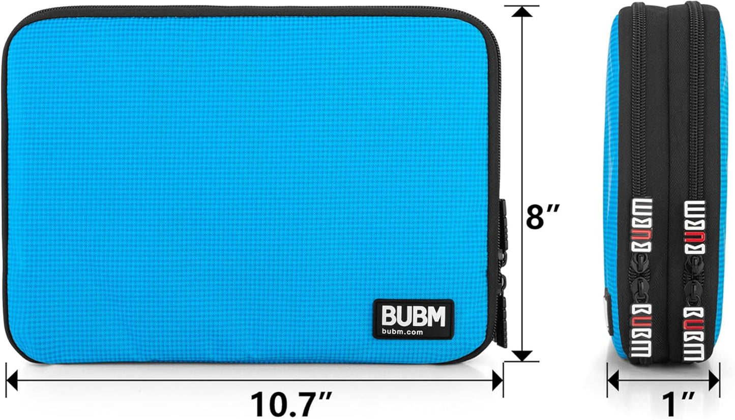 BUBM Double Layer Electronics Organizer/Travel Gadget Bag for Cables, Memory Cards, Flash Hard Drive and More, Fit for iPad or Tablet(up to 9.7")-Large, Blue