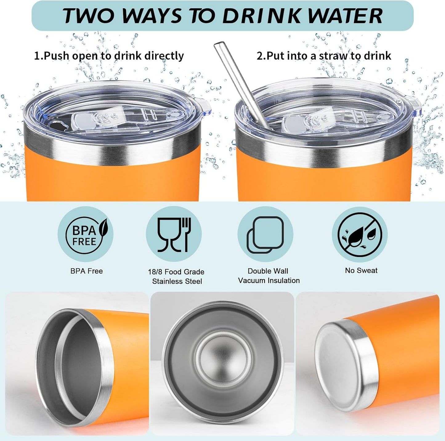 20oz Tumbler with Straw and Brush, Stainless Steel Vacuum Insulated tumbler, Double Wall Insulated Coffee Tumbler for Outdoor, Home, Travel,Office (Orange,4pcs)