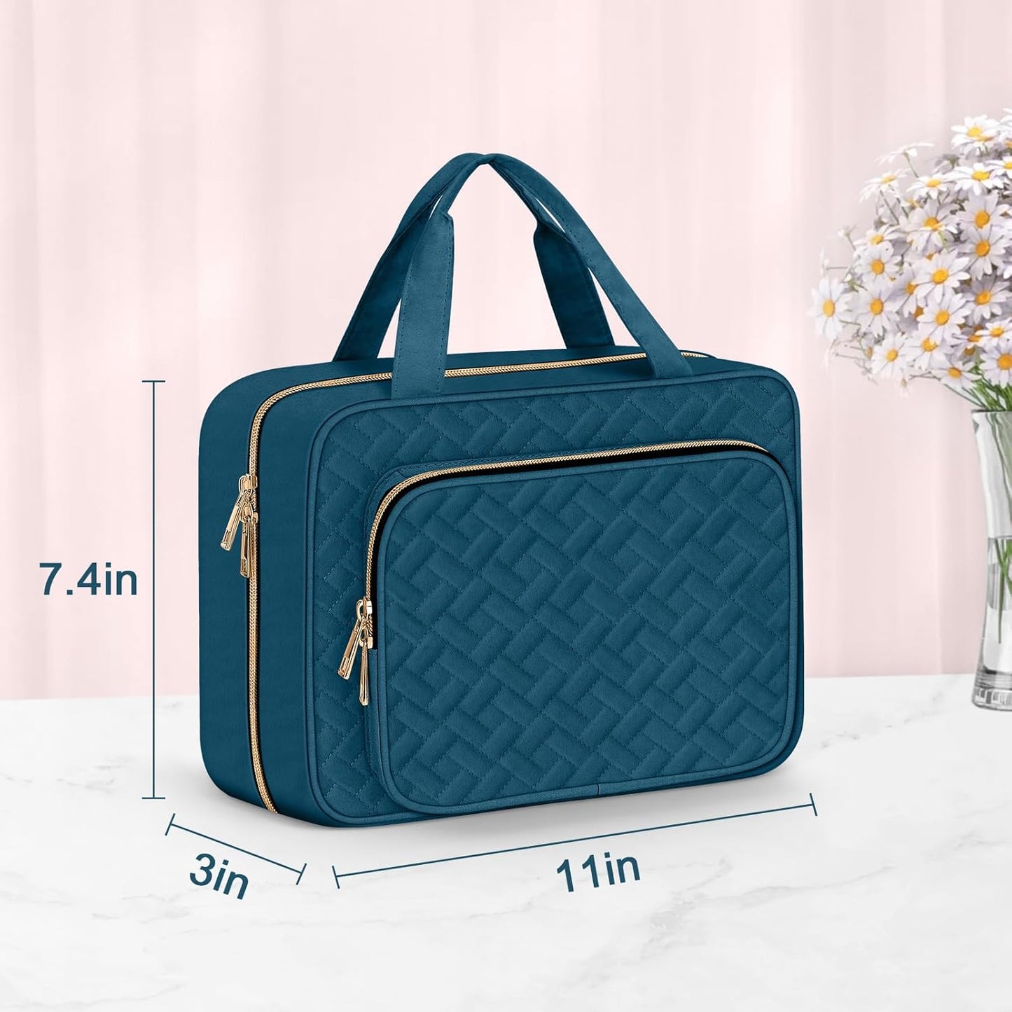 Wedama Toiletry Bag for Women, Medium Cosmetic Travel Bag, Hanging Toiletry Bag for Bathroom, Thickened PVC Waterproof Makeup Bag, Toiletries Bag for Travel Business Trips and Camping, Dark Blue