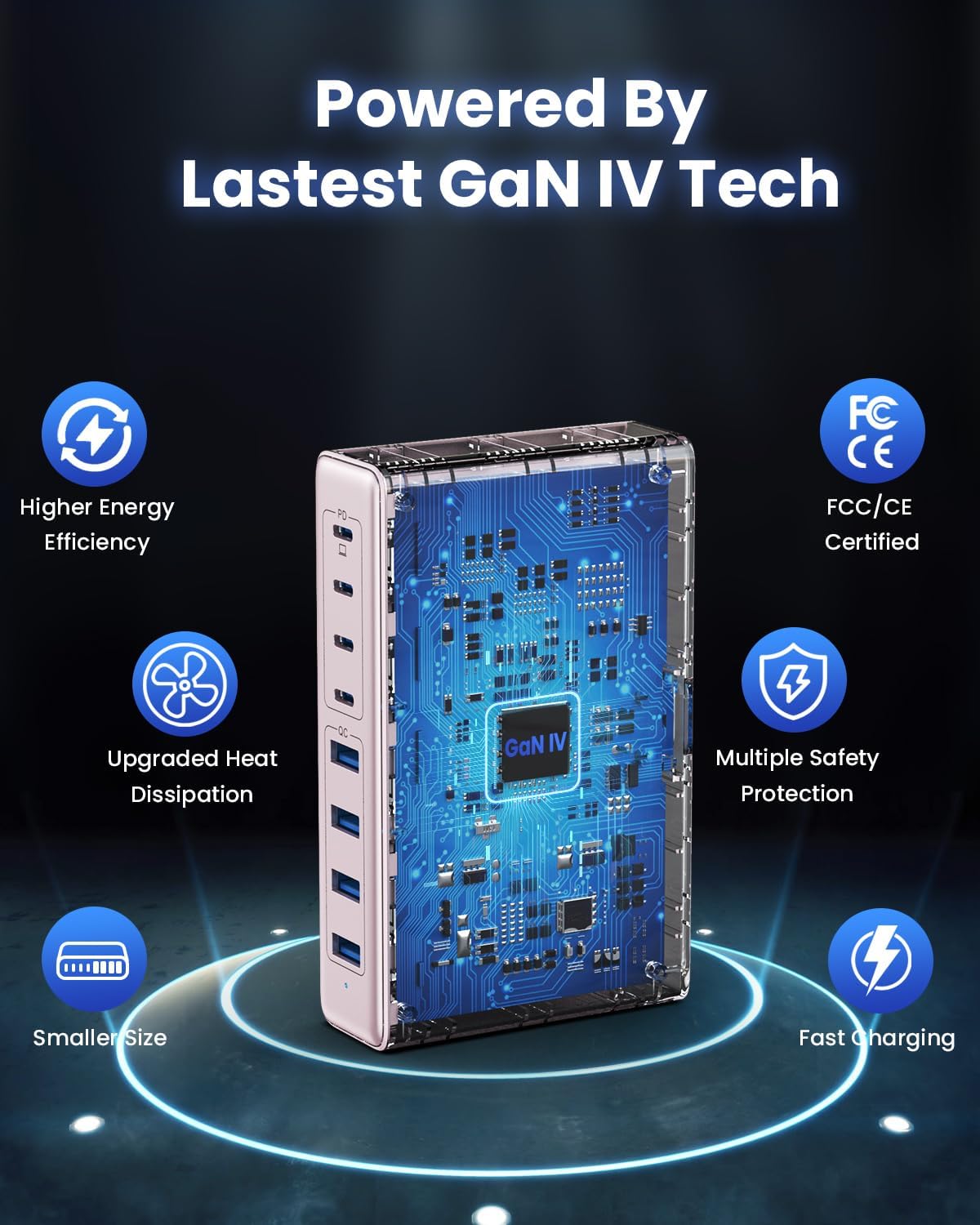 200W USB C Charger Block,GaN IV Charging Station 8 Ports,QC4.0 Fast Charging Station Hub+PD 65W USB C Laptop Charger Adapter Compatible with MacBook Air/Pro,DELL,iPhone 16/15,iPad,Steam Deck-Pink