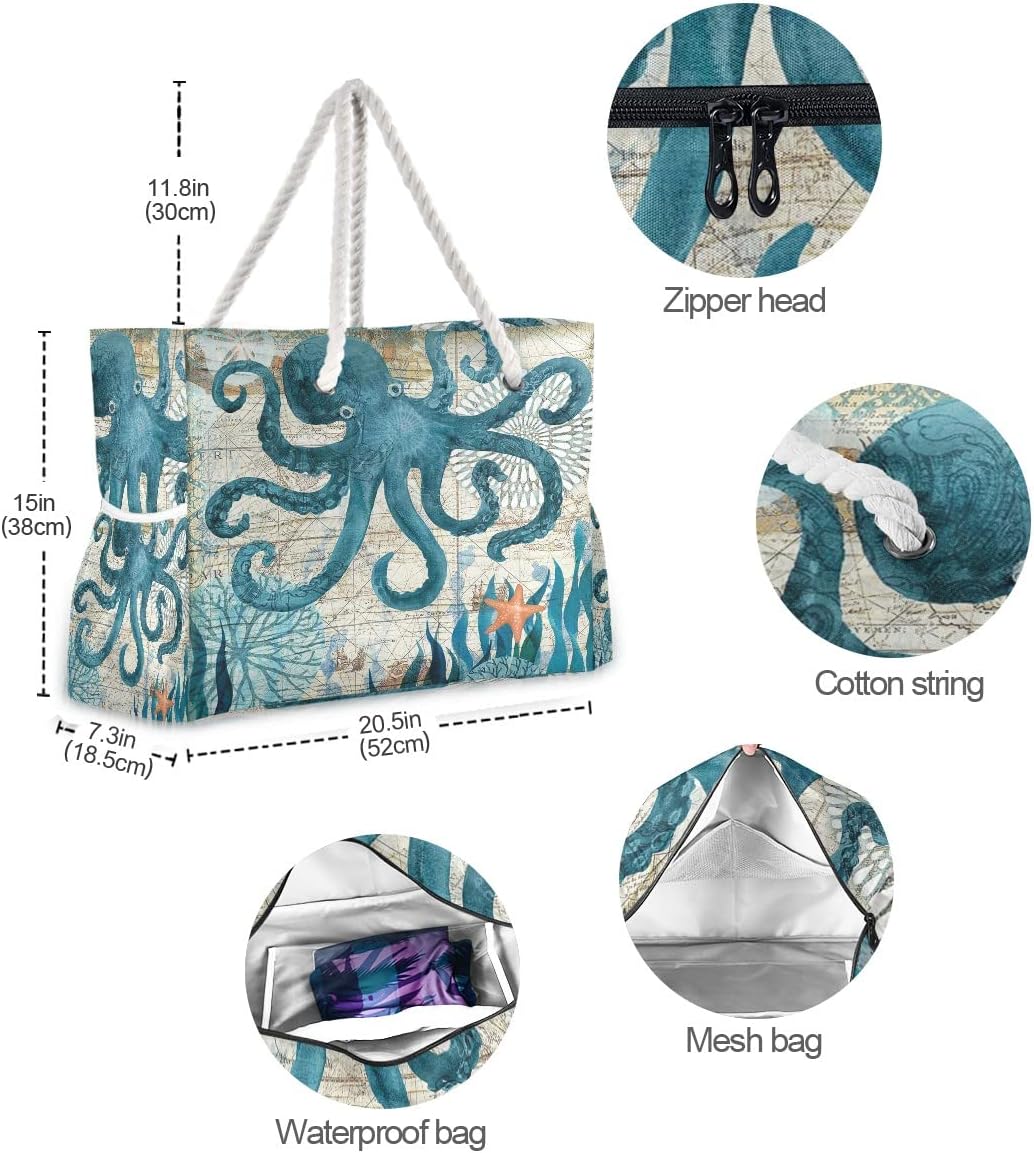 senya Large Beach Bags Totes Canvas Tote Shoulder Bag Soft Wave Water Resistant Bags for Gym Travel Daily Ocean