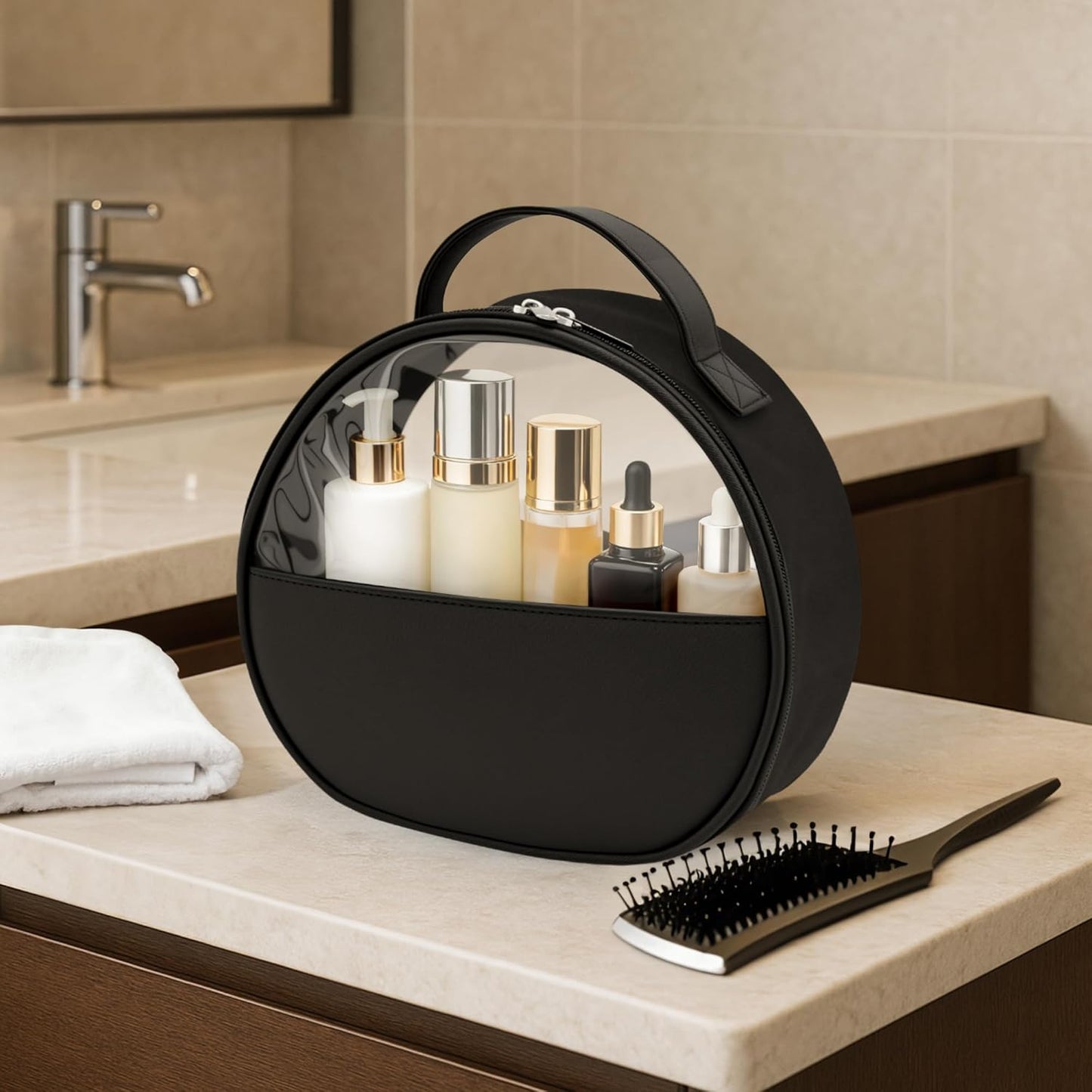 Clear Toiletry Bag, Travel Makeup Bag, Large Transparent Cosmetic Bag with Zipper，Organize Cosmetics & Skincare Essentials (Large)