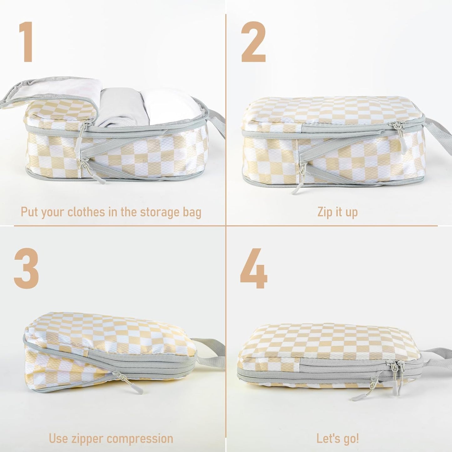 4-Piece Packing Cube Set - Lightweight Luggage Organizers for Travel, Vacation and Suitcases - Durable Accessories with Compression