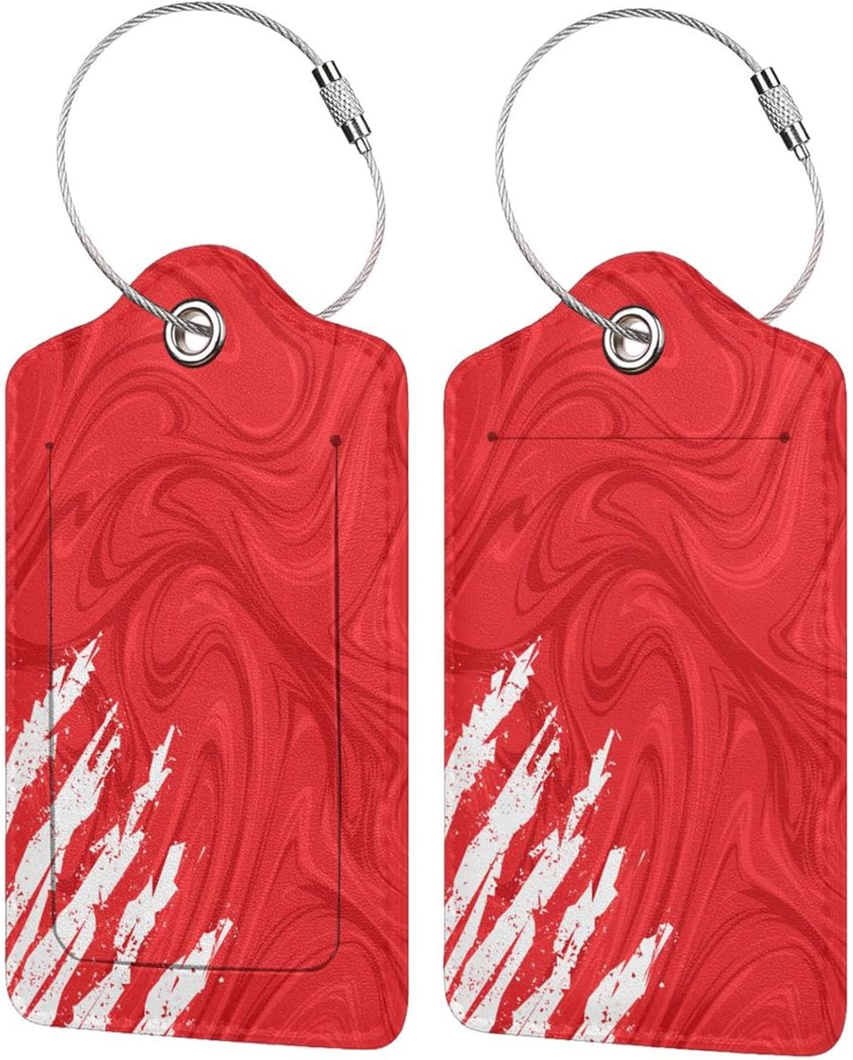 2-Pack Artistic Red Luggage Tags for Suitcases, Leather Art Abstract Style Baggage Tag with Loop, Cool White Scratches Bag Tags Private Name ID Labels for Women Girl Men Boys Travel Baggage Suitcase