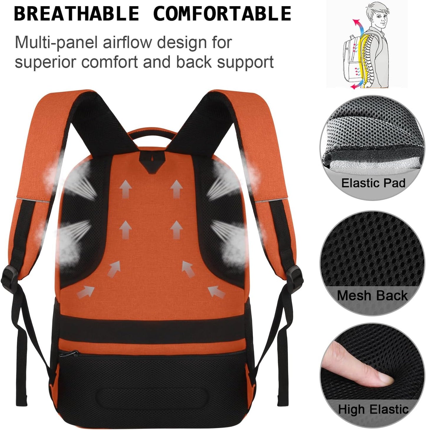 Laptop Backpack,Business Travel Anti Theft Slim Durable Laptops Backpack with USB Charging Port,Water Resistant College Computer Bag for Women & Men Fits 15.6 Inch Laptop and Notebook-Orange