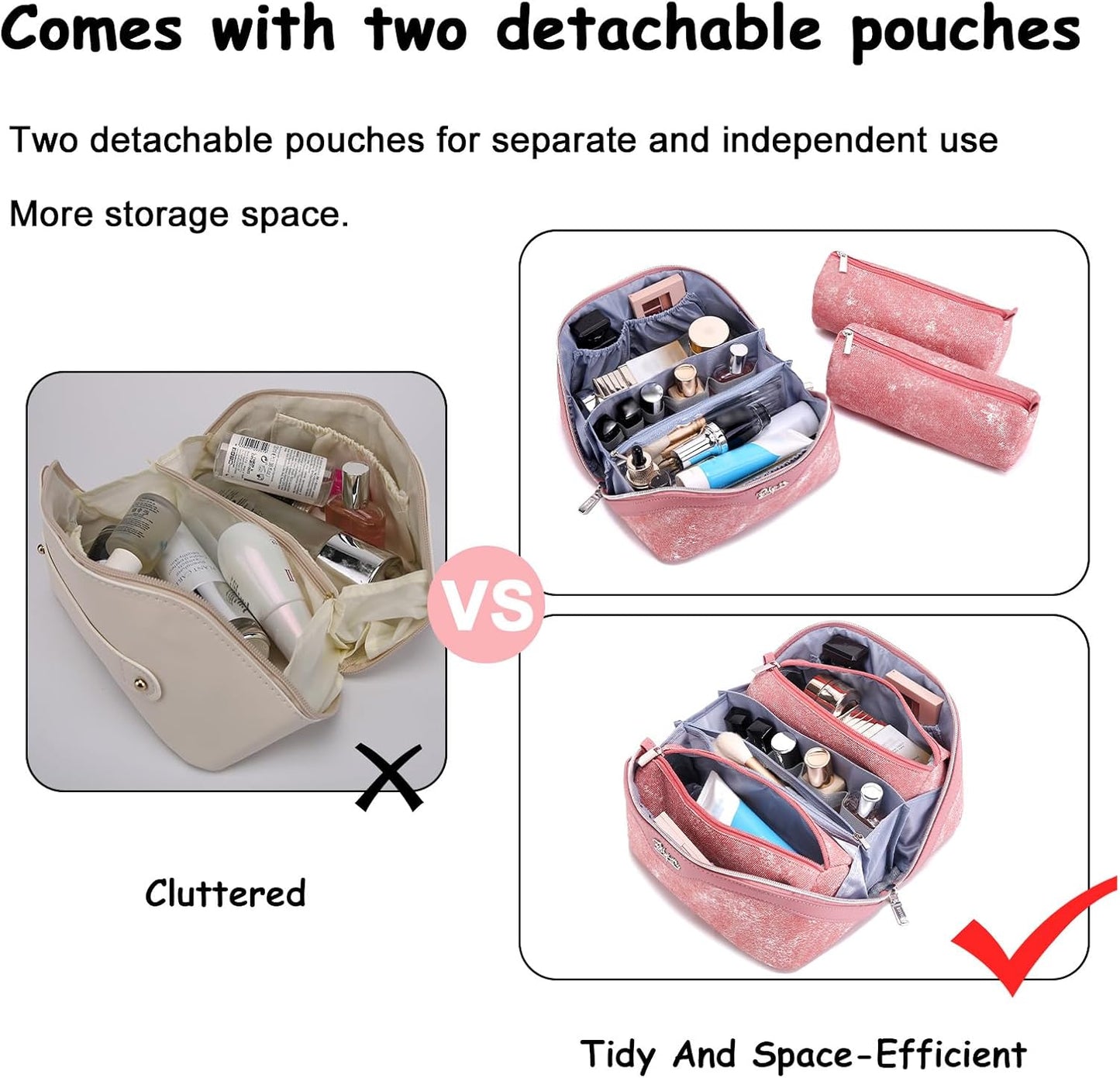 Travel Makeup Bag Cosmetic Bags for Women: 3 Sets Large Capacity Make up Bag - Portable Toiletry Bags with Handle for Women(05-Rosy Red)