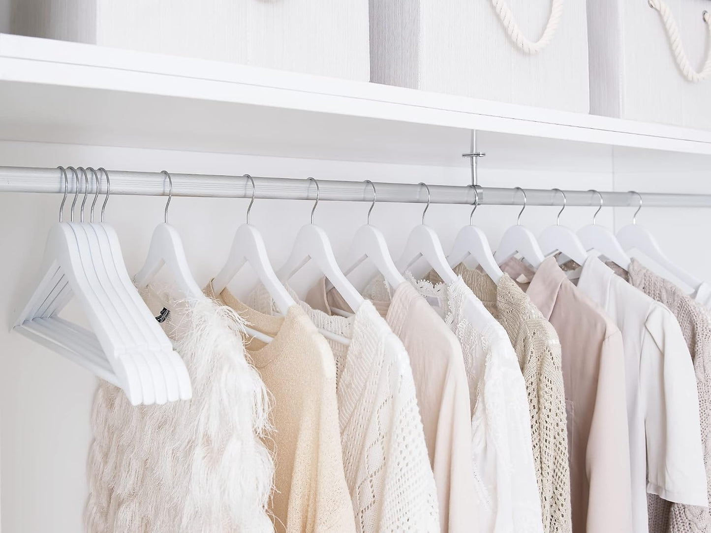 StorageWorks White Wooden Hangers, 20 Pack Wood Hanger for Closet, Coat Hangers for Coats, Shirts, Pants, Bridesmaid Suits, Wedding Dress