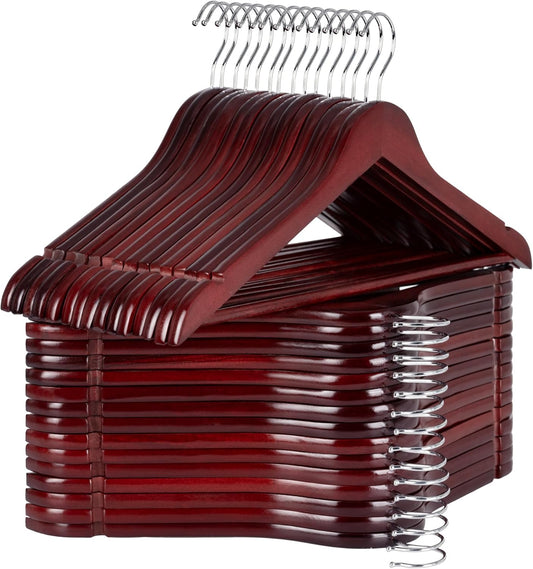 StorageWorks Wooden Hangers 30 Pack, Wood Coat Hanger for Coats, Shirts, Jackets, Pants, Suits, Dark Cherry Color