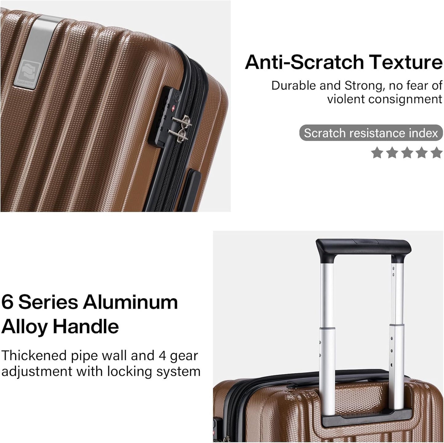 Hanke Expandable Hardshell Luggage Sets 3 piece Carry On Luggage with Wheels Suitcases Lightweight Checked Tsa Luggage Rolling Large Suitcase Travel Luggage Bag Woman Men 20/24/29 Inch(Brown)
