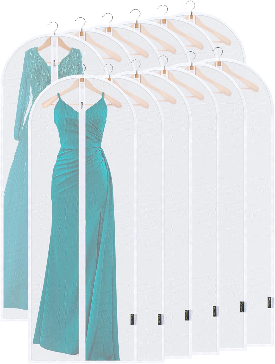 BALEINE 60'' Translucent Garment Bags, 12 Packs PEVA Dress Bag for Closet Clothes Dresses Suit Coats Storage (White, 12PK)