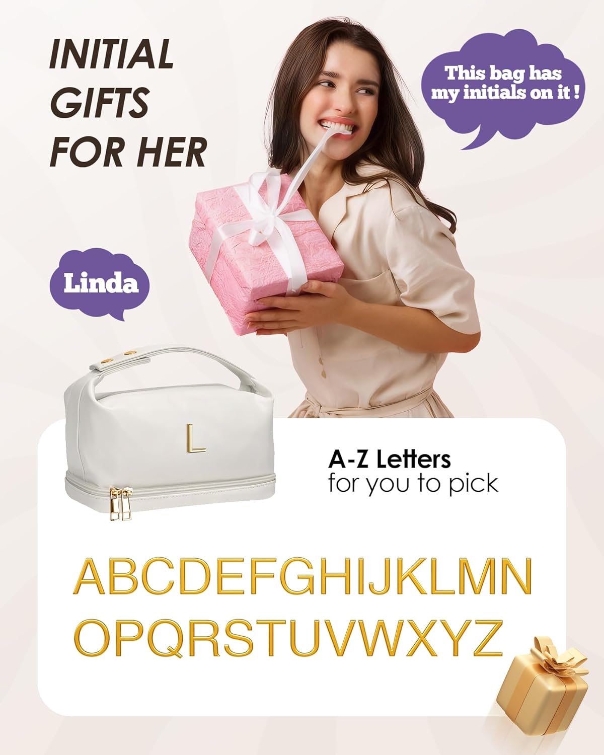 Birthday Gifts for Girls, Makeup Bags, Office Gift Makeup Gifts Cosmetic Bag with Makeup Brush Organizer, Gift for Her，PU Leather Travel Toiletry Bag, Travel Stuff for Girls