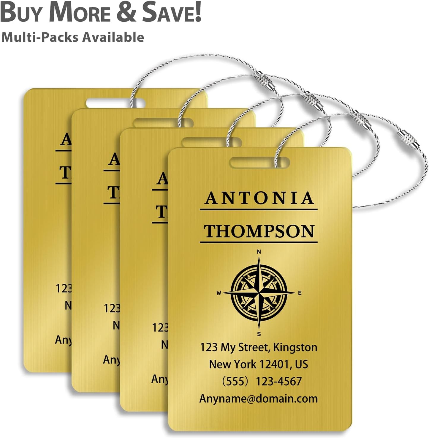 Personalized Luggage Tags for Suitcases (2/4/6/8 Pack) - Custom Engraved Metal Travel Tag, Customizable Pattern/Name/Text for Bags Backpacks Suitcases