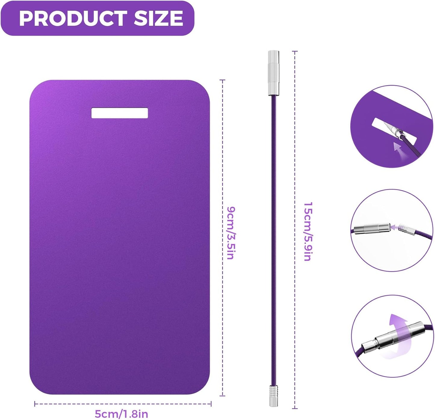 Personalized Luggage Tags, Custom Luggage Tags 4 Pack TSA Approved Double Sided Laser Engraving, Metal Luggage Tag for Suitcases with Stainless Loops, Name Tag for Bags, Backpacks (Purple)