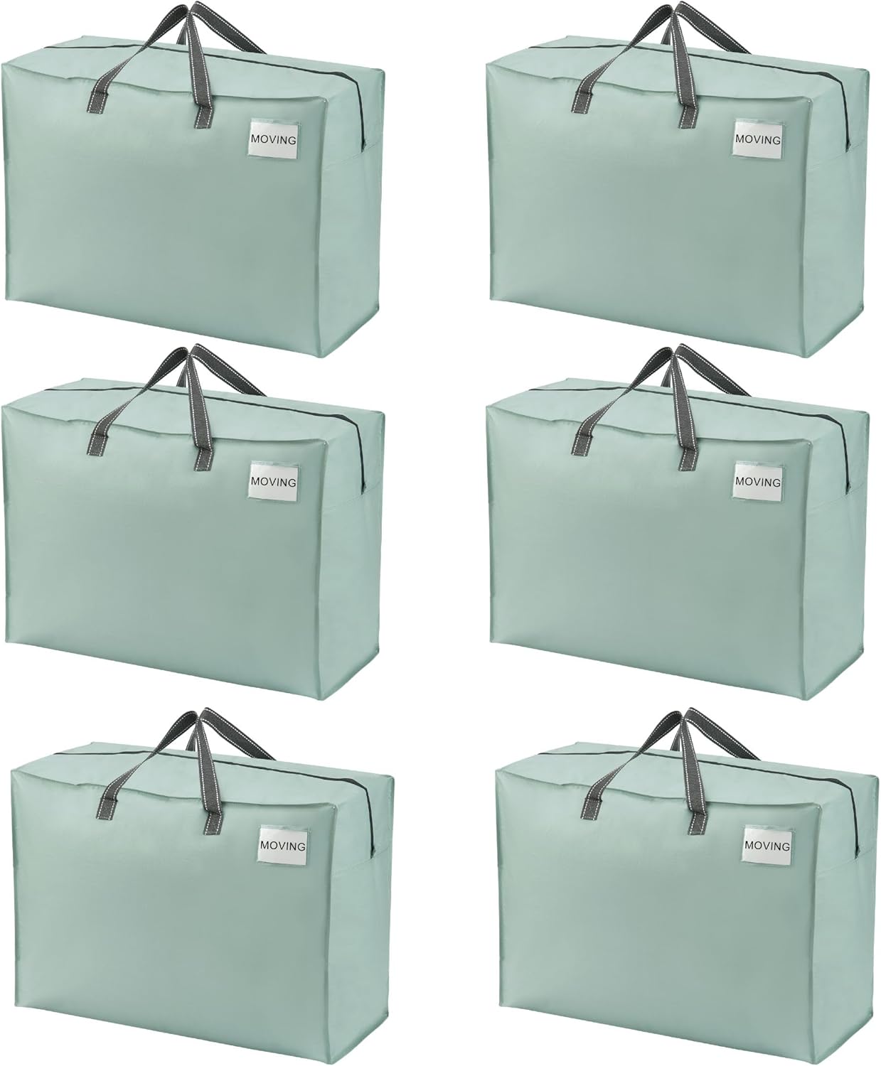 VENO 6 Pack Heavy Duty Moving Bags, Storage Bags, Packing Supplies, Top Zipper, Storage Totes for Camping, Clothes, Bedding, Comforters, Pillows (27 Gallon Light Green, 6 Pack)